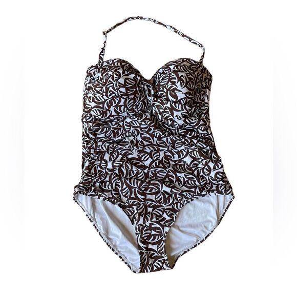 Anne Cole Signature Convertible One Piece Swimsuit Brown and White Size 20W NWT - Picture 1 of 10